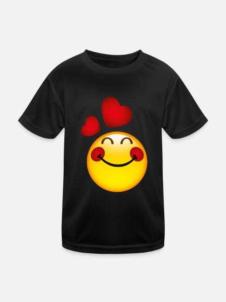 Smiley in Love - Kinder Funktions-T-Shirt - Schwarz