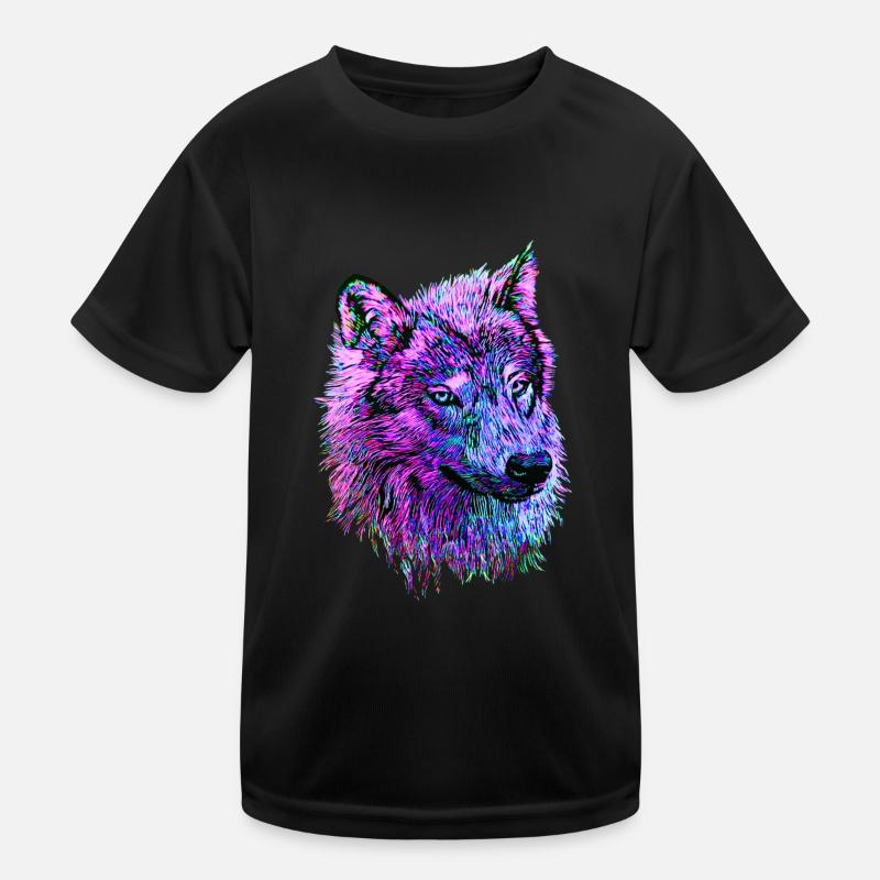 Neon Wolf's head pink/purple/blue in side view Kids Functional T-Shirt