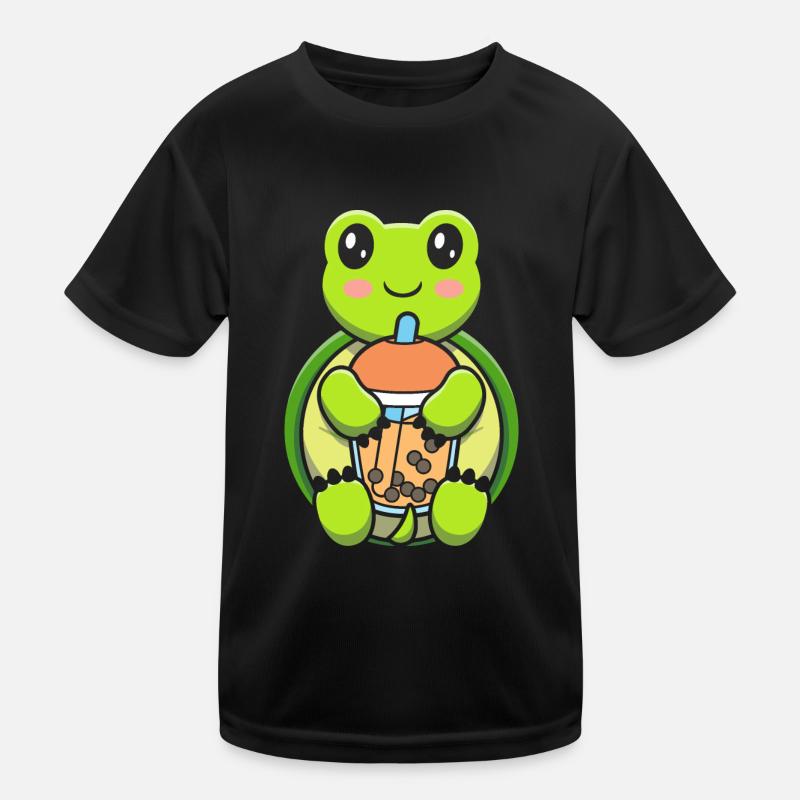 Bubble Milk Tea Turtle Drinking Boba Milk Tea Kids Functional T-Shirt
