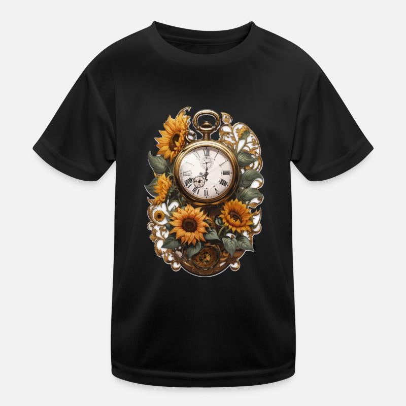 Uhr mit Sonnenblumen Kinder Funktions-T-Shirt