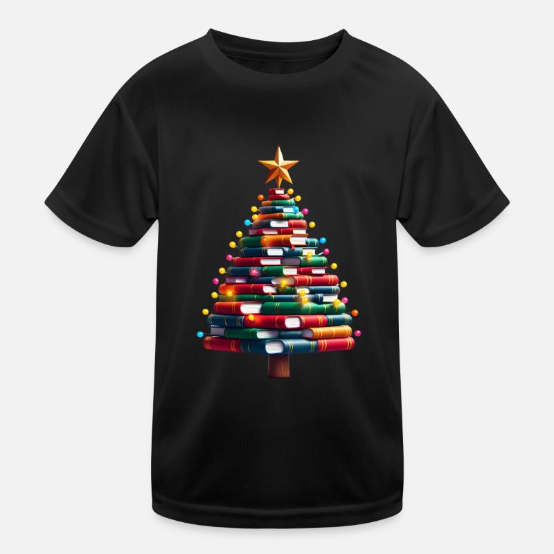 Books Christmas Tree with Star and Light Kids Functional T-Shirt
