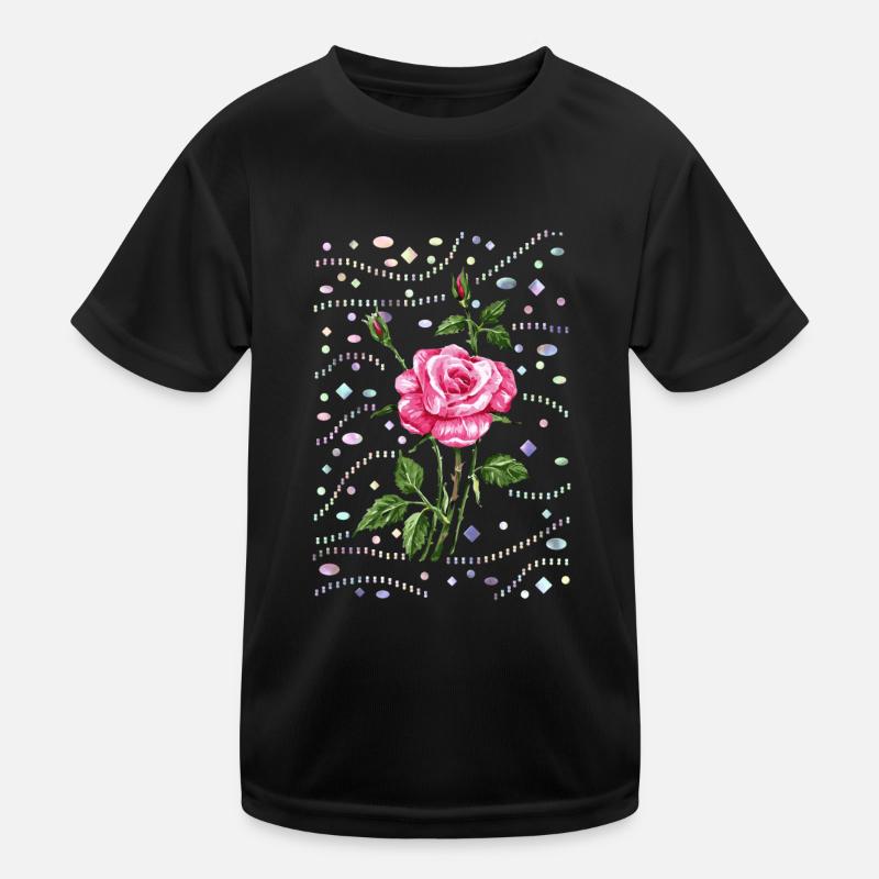 Blume - Kinder Funktions-T-Shirt - Schwarz