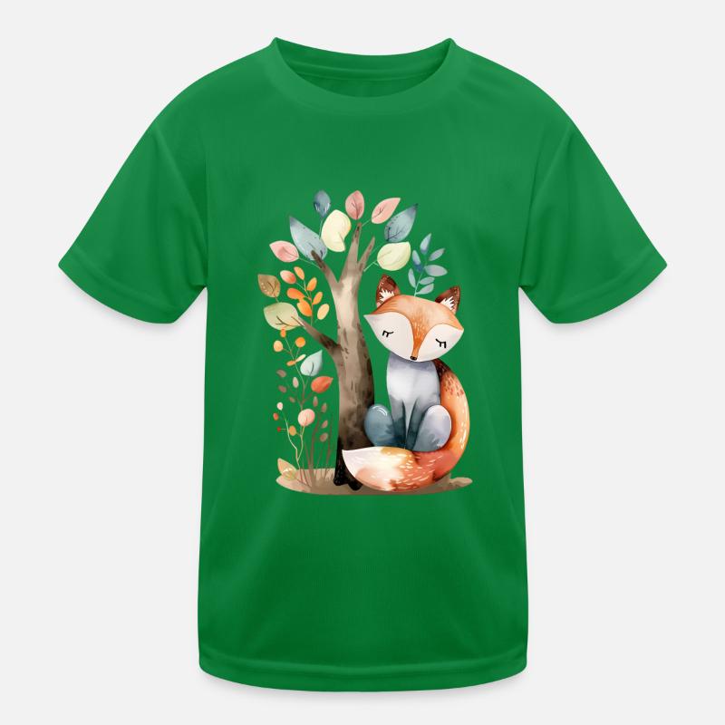 Cute Fox Under Tree Kids Functional T-Shirt