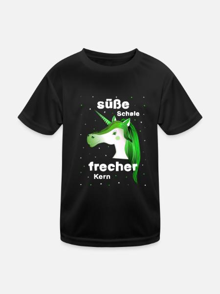 grünes Einhorn frecher süß - Kinder Funktions-T-Shirt - Schwarz - Vorne