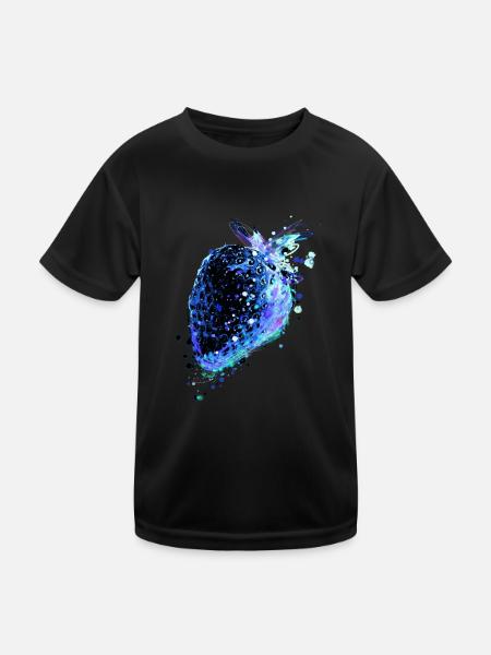 Blaue Erdbeere, pop-art, Malerei, türkis, blau - Kinder Funktions-T-Shirt - Schwarz - Vorne