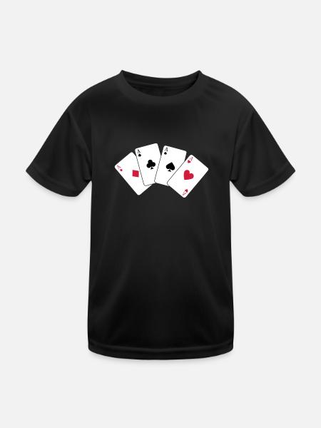 Karten, Poker, Ass, Spielkarten - Kinder Funktions-T-Shirt - Schwarz - Vorne