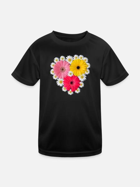 Gerbera Blüte Margeriten blumig Blumenmuster - Kinder Funktions-T-Shirt - Schwarz - Vorne