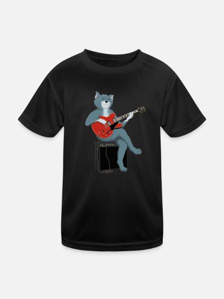 CAT PLAYS THE BLUES - cat playing guitar - Kids Functional T-Shirt - black - Front