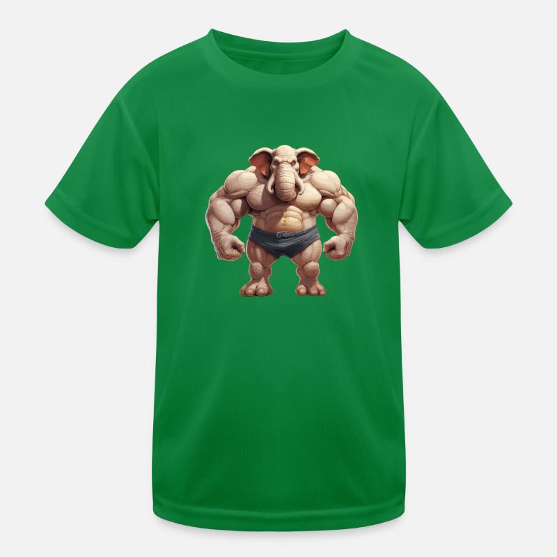 Bodybuilder Elephant Kids Functional T-Shirt