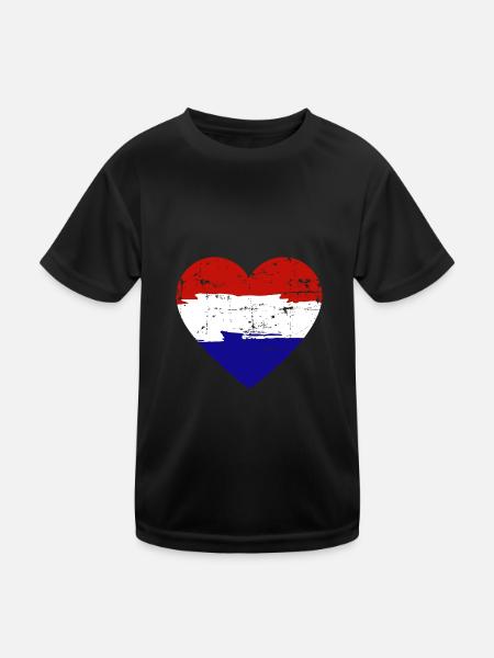Drapeau du cœur des Pays-Bas - T-shirt sport Enfant - noir - Devant