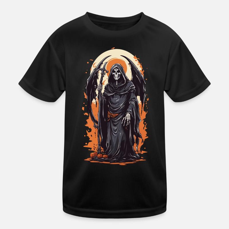 Winged Grim Reaper Halloween Horror Gothic Kids Functional T-Shirt