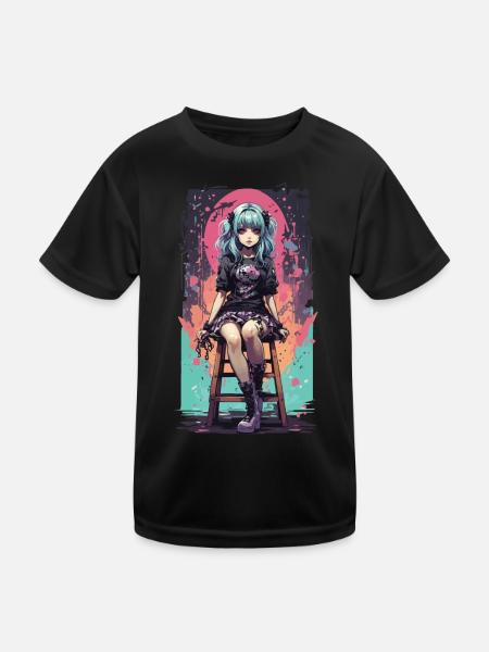 Anime Goth Girl Kawaii Pastel Streetwear - Kids Functional T-Shirt - black - Front