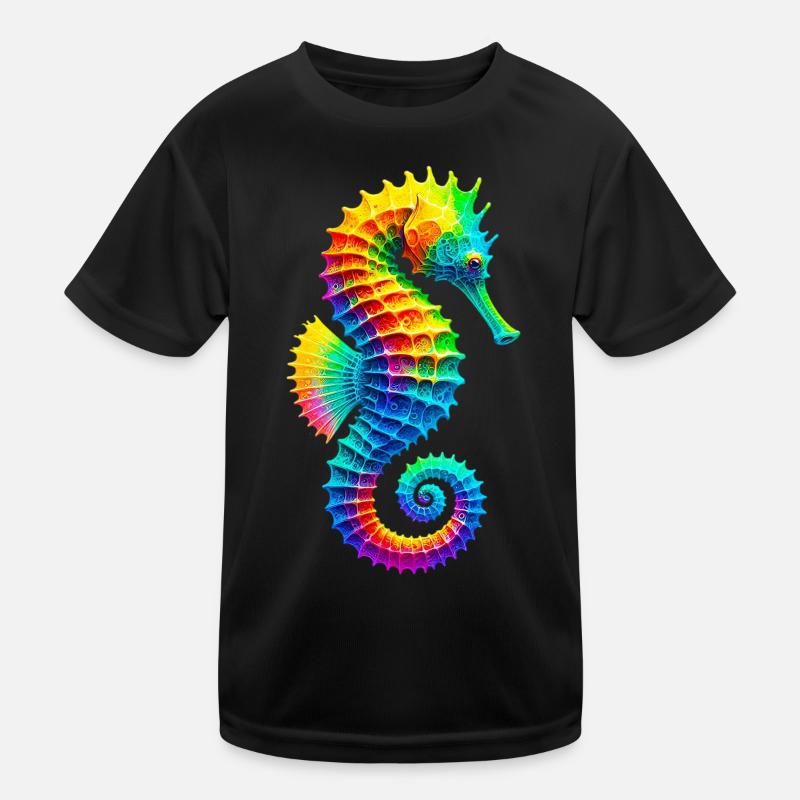 Seepferdchen - Kinder Funktions-T-Shirt - Schwarz