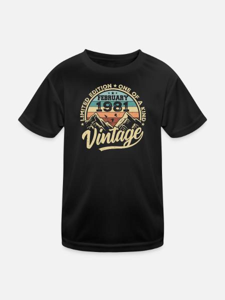 February 1981 Vintage Retro, February 1981 Gift - Kids Functional T-Shirt - black - Front