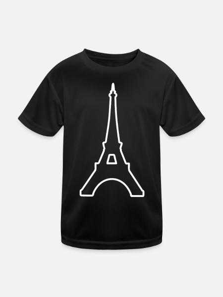 Eiffelturm Paris minimalistisches Wahrzeichen - Kinder Funktions-T-Shirt - Schwarz - Vorne