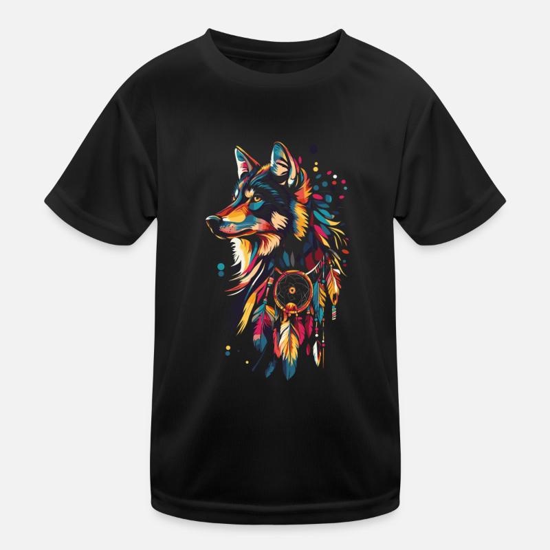 Wolf Dream Catcher Kids Functional T-Shirt