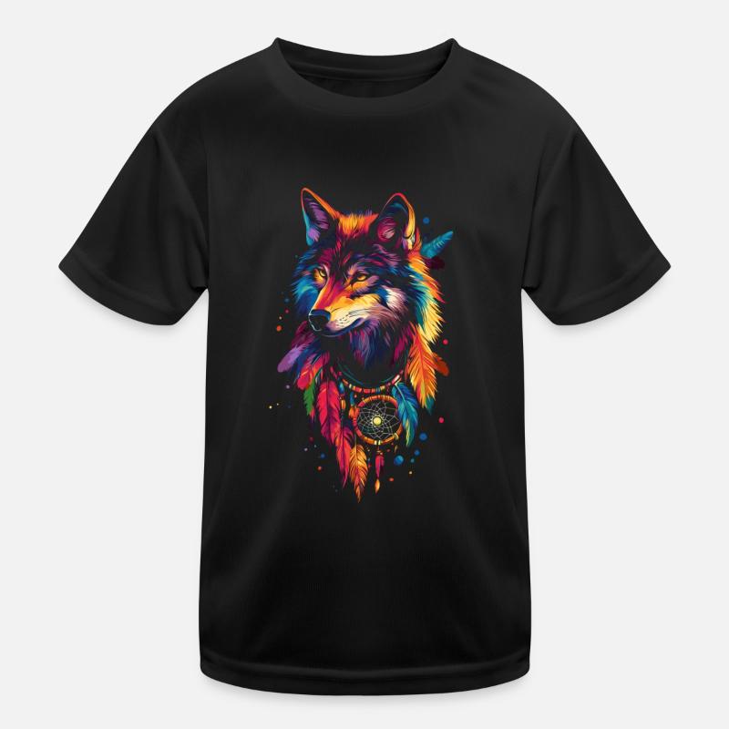 Wolf Dream Catcher Kids Functional T-Shirt