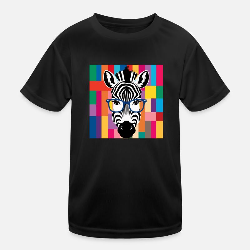 Zebra Cool mit Brille Bunt Kinder Funktions-T-Shirt