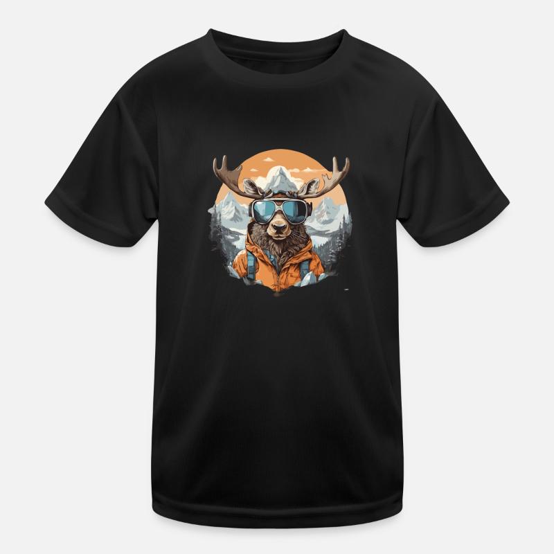 Elch Cool In Den Bergen Mit Sonnenbrille Kinder Funktions-T-Shirt