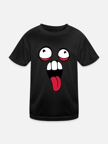 crazy face head eyes tongue mouth outstretched - Kids Functional T-Shirt - black - Front