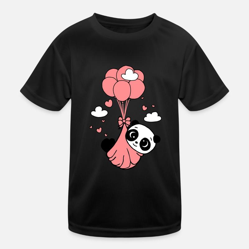 Panda cub in the clouds - Kids Functional T-Shirt - black