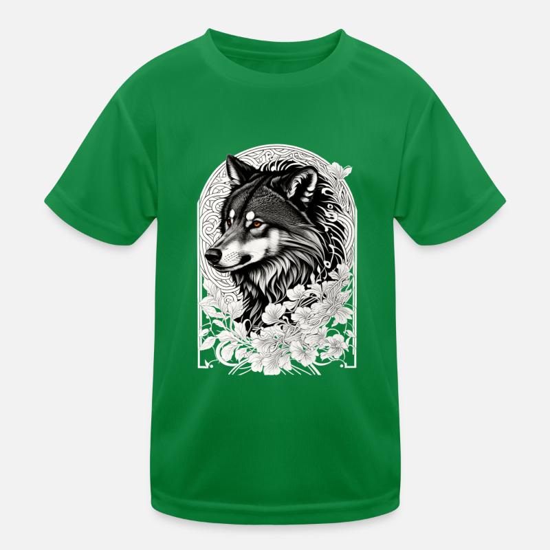 Wolf mit Blumen Kinder Funktions-T-Shirt