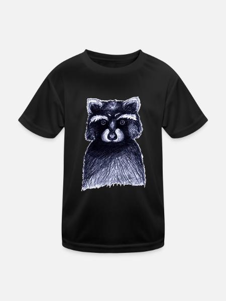 Dunkelschwarzer und weißer Waschbär - Kinder Funktions-T-Shirt - Schwarz - Vorne
