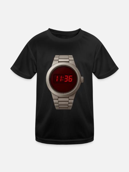 Coole Digitaluhr im Edelstahlgehäuse mit roten LED - Kinder Funktions-T-Shirt - Schwarz - Vorne