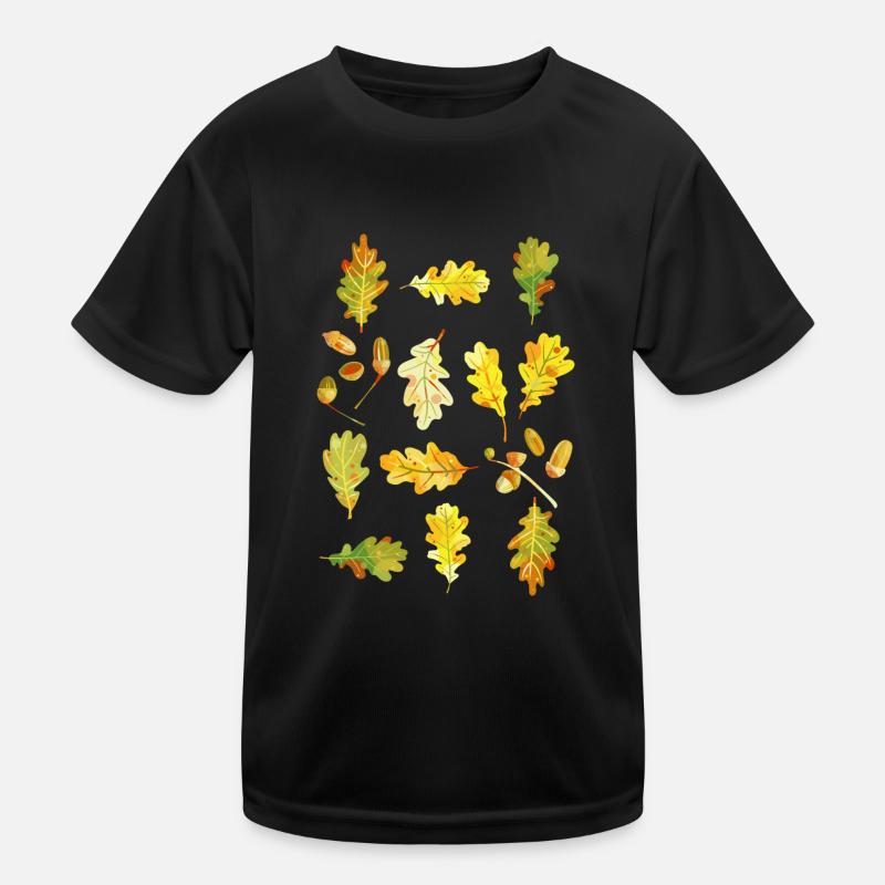 Eichenblätter und Eicheln - Kinder Funktions-T-Shirt - Schwarz