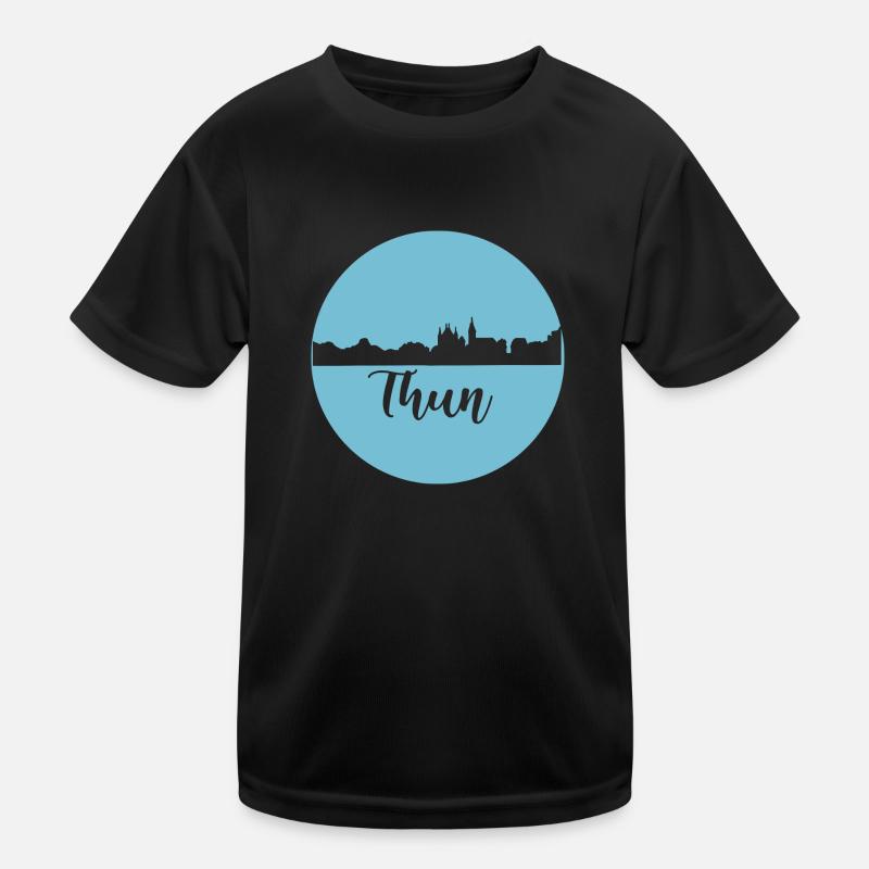 thun,skyline,graffiti, scherenschnitt,blau,schweiz Kinder Funktions-T-Shirt