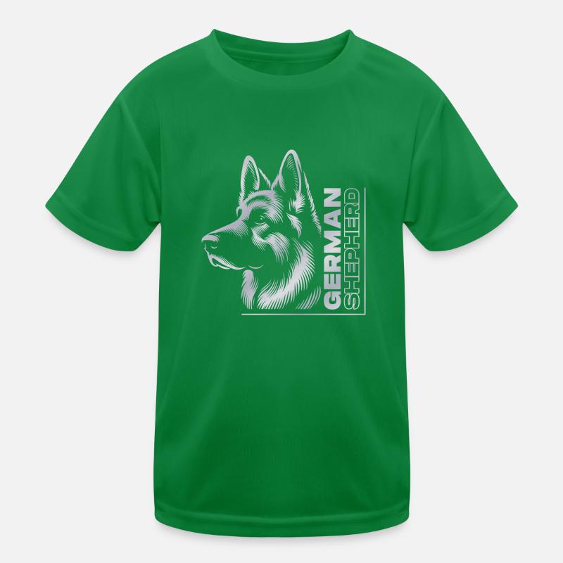German Shepherd Drawing Head Portrait silver Kids Functional T-Shirt