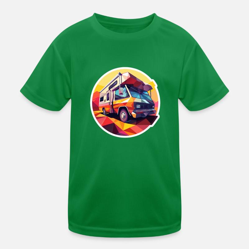 Retro Camping Design – Low Poly Zelt & Camper Kinder Funktions-T-Shirt
