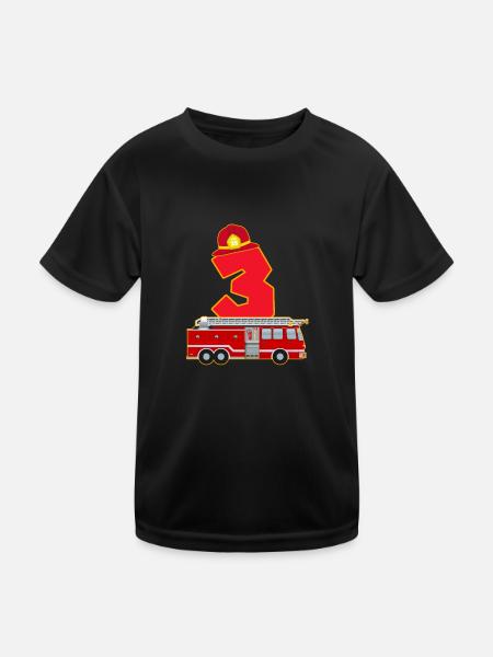 3ème anniversaire pompiers cadeau - T-shirt sport Enfant - noir - Devant