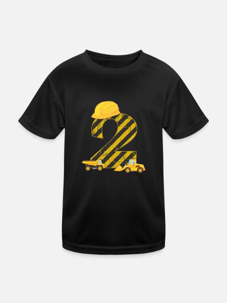 2nd Birthday Digger 2 Years Builder Excavator Gift - Kids Functional T-Shirt - black - Front