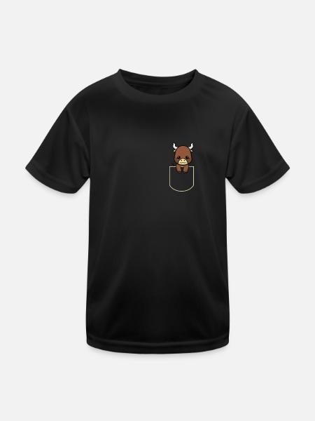 Cow In The Pocket Gift Bull Pocket T-Shirt - Kids Functional T-Shirt - black - Front