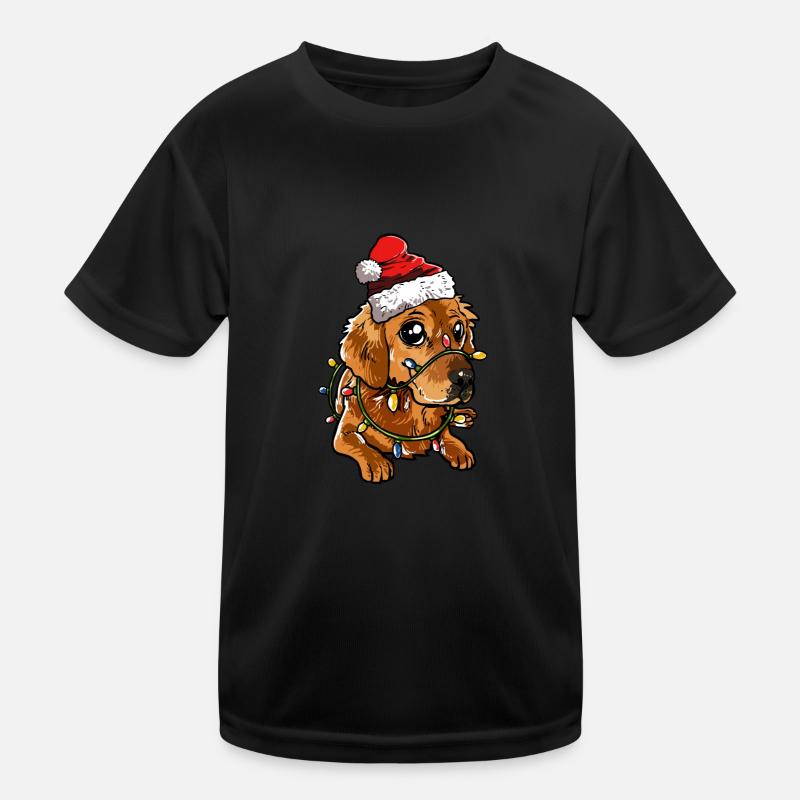 Golden Retriever Santa Christmas Tree Lights Kids Functional T-Shirt