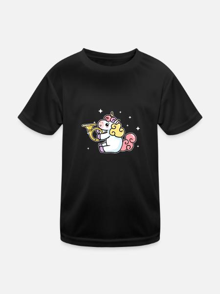 Cute Unicorn Playing French Horn Horn Lover Gift - Kids Functional T-Shirt - black - Front
