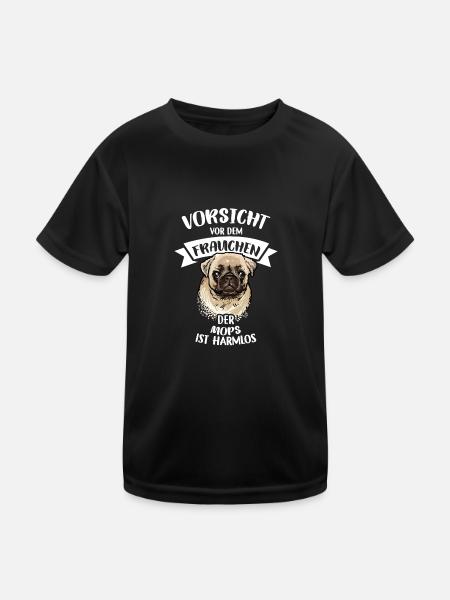 Vorsicht Vor Dem Frauchen Mops Ist Harmlos - Kinder Funktions-T-Shirt - Schwarz - Vorne