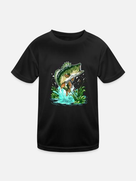 Bass Fisherman Large Mouth Bass Fishing - Kids Functional T-Shirt - black - Front