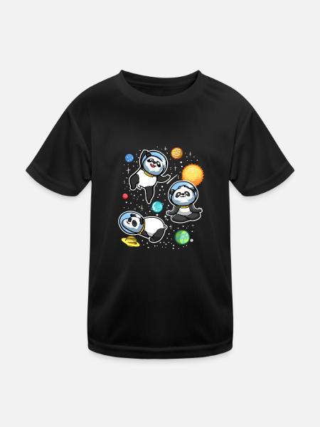 Weltraum Panda Astronaut Universum - Kinder Funktions-T-Shirt - Schwarz - Vorne