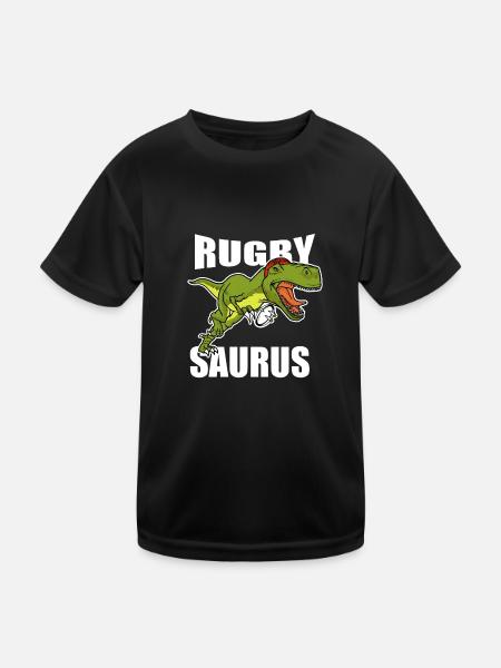 Rugby Saurus Dinosaure Joueur de rugby Dino Sport - T-shirt sport Enfant - noir - Devant