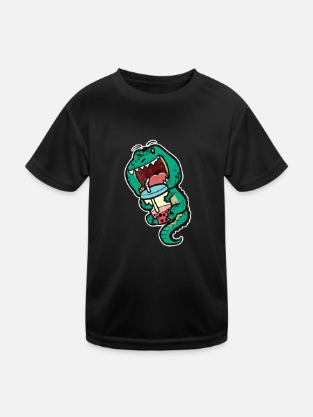 T-Rex Bubble Tea Dino Fan Eistee Saurier - Kinder Funktions-T-Shirt - Schwarz - Vorne