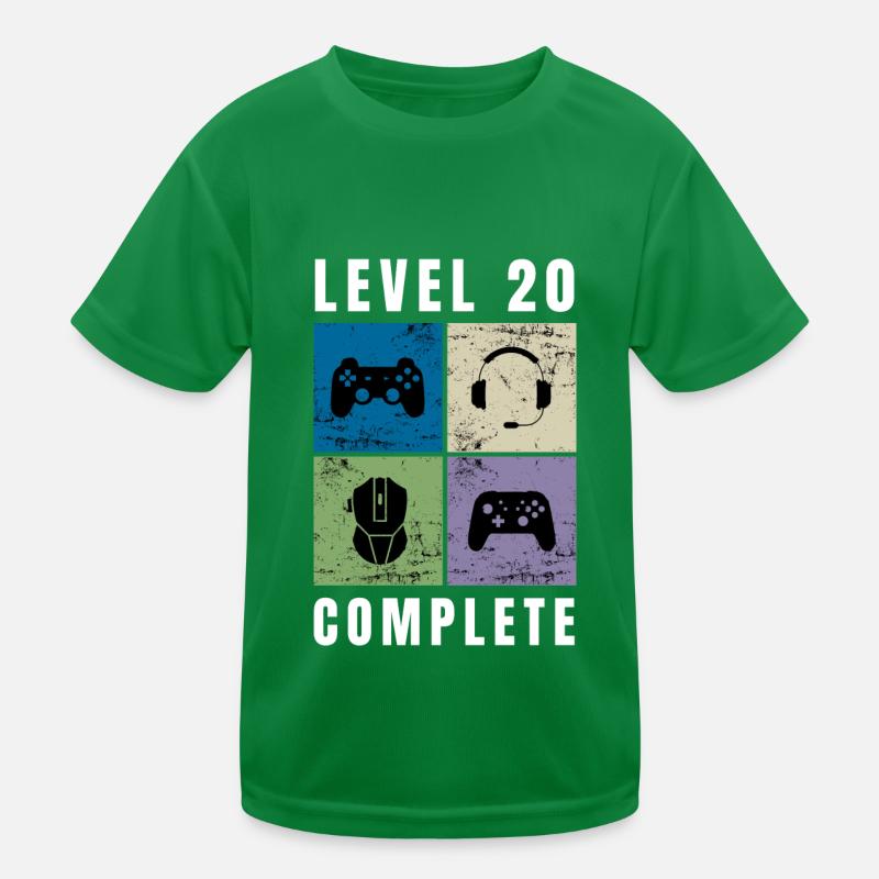 Level 20 Complete 20th Birthday Retro Gaming Kids Functional T-Shirt