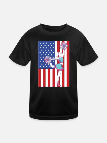Sport Cheerleading Geschenk USA Flagge Cheerleader - Kinder Funktions-T-Shirt - Schwarz - Vorne