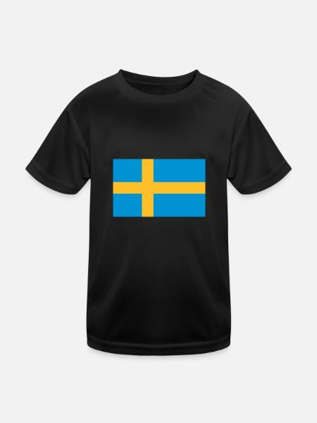 Nationalflagge von Schweden - Kinder Funktions-T-Shirt - Schwarz - Vorne