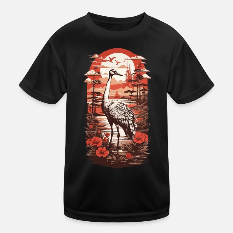 Vintage Crane Japan's Elegance Bird Retro Design Kids Functional T-Shirt