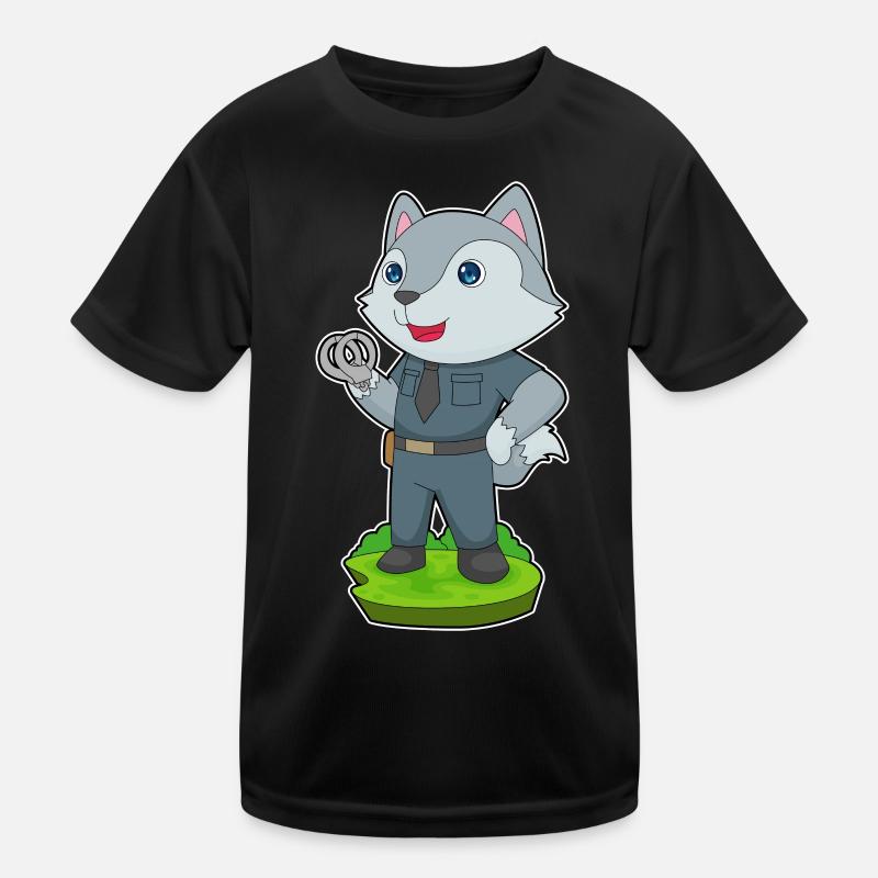 Wolf Polizist Handschellen Polizei Kinder Funktions-T-Shirt