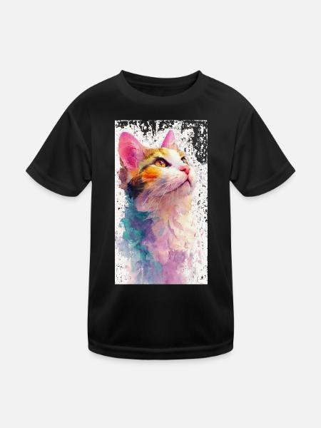 Aquarell Katze „Hoffnung“ – Bunte Watercolor Katze - Kinder Funktions-T-Shirt - Schwarz