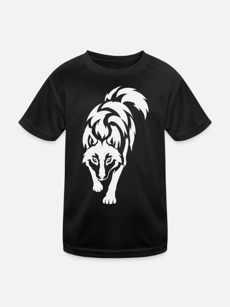 Wolfs Silhouette im Kontrast - Kinder Funktions-T-Shirt - Schwarz - Vorne