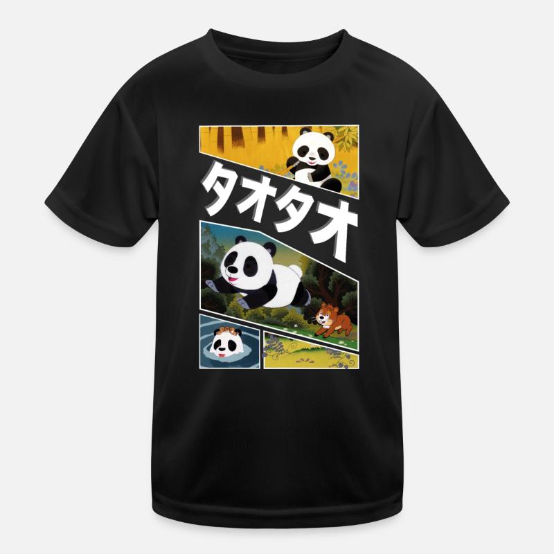 Tao Tao Panda Écran Divisé Texte Japonais T-shirt sport Enfant